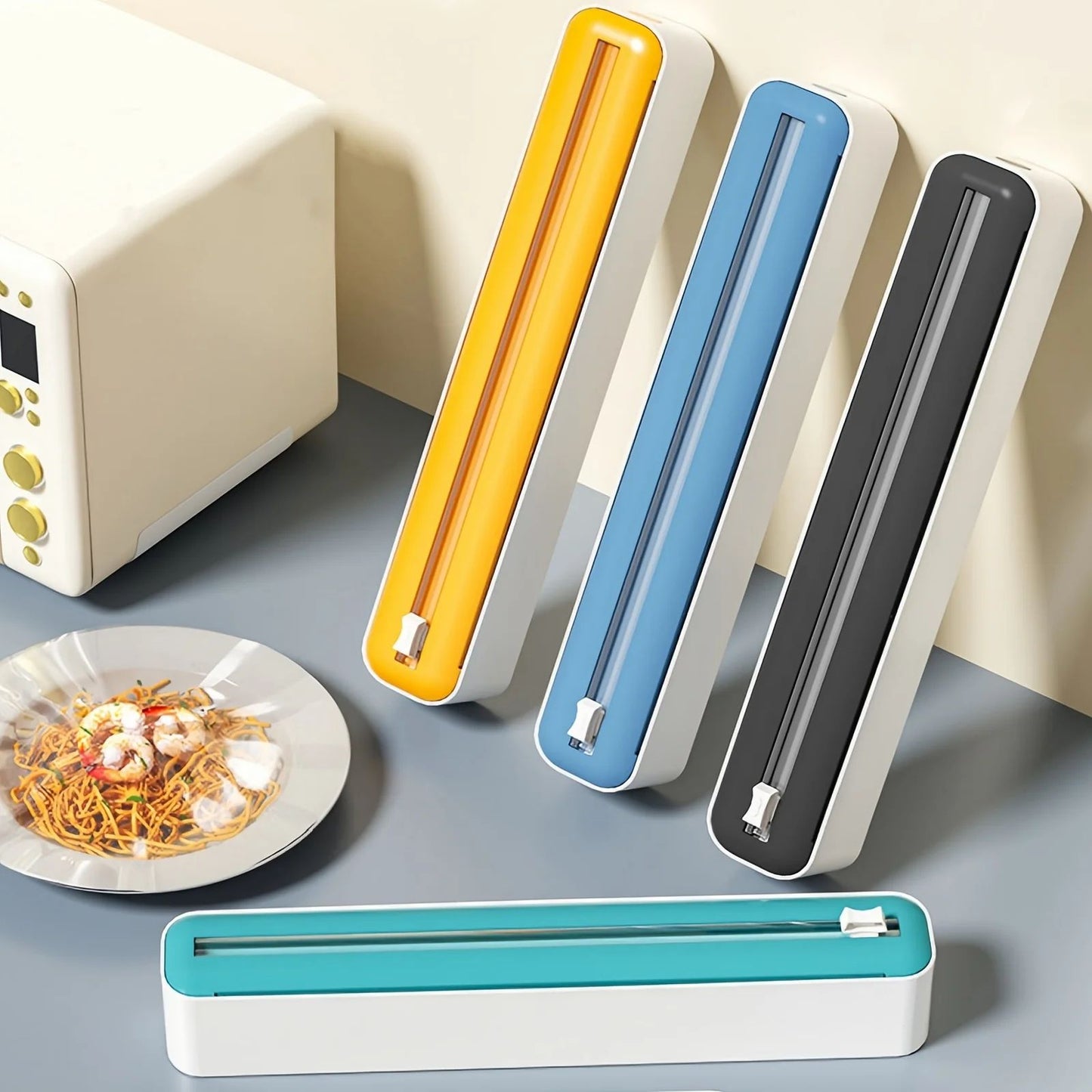 2-in-1 Plastic Wrap & Foil Dispenser - Suction-Base Kitchen Organizer with Slide Cutter