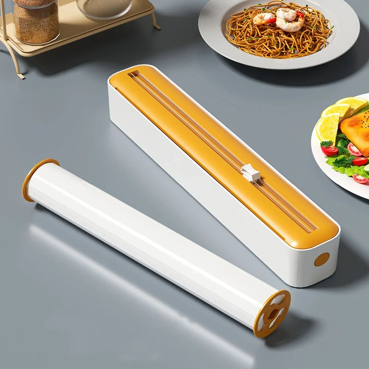 2in1 Plastic Wrap  Foil Dispenser  SuctionBase Kitchen Organizer With Slide Cutter 1