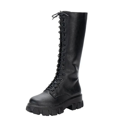 Padded Shoes Womens Mid Calf Boots Platform Woman Military Punk Style Look Knee High Winter Sneaker 4