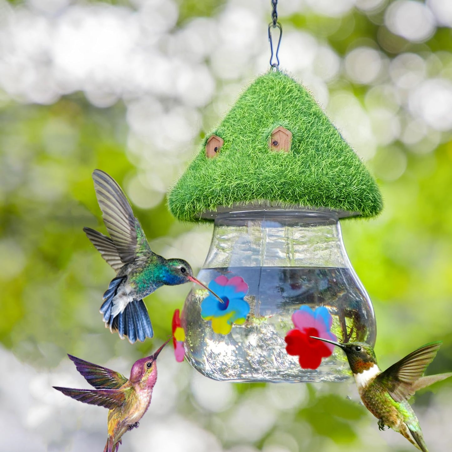 Mushrooms Wind Chimes, Hummingbird Feeder Bird, Hanging Station for Outdoor Garden Decor