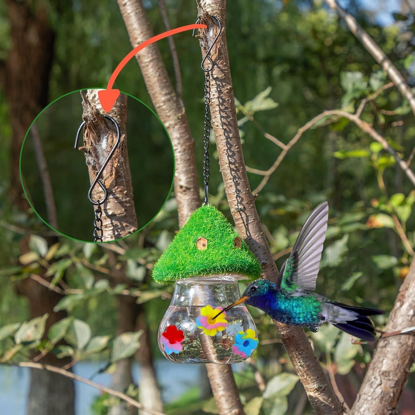 Mushrooms Wind Chimes, Hummingbird Feeder Bird, Hanging Station for Outdoor Garden Decor