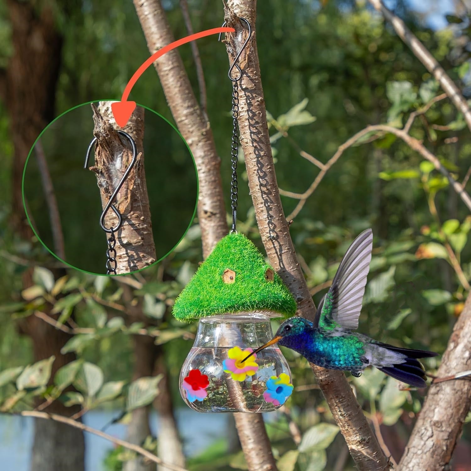 Mushrooms Wind Chimes, Hummingbird Feeder Bird, Hanging Station for Outdoor Garden Decor
