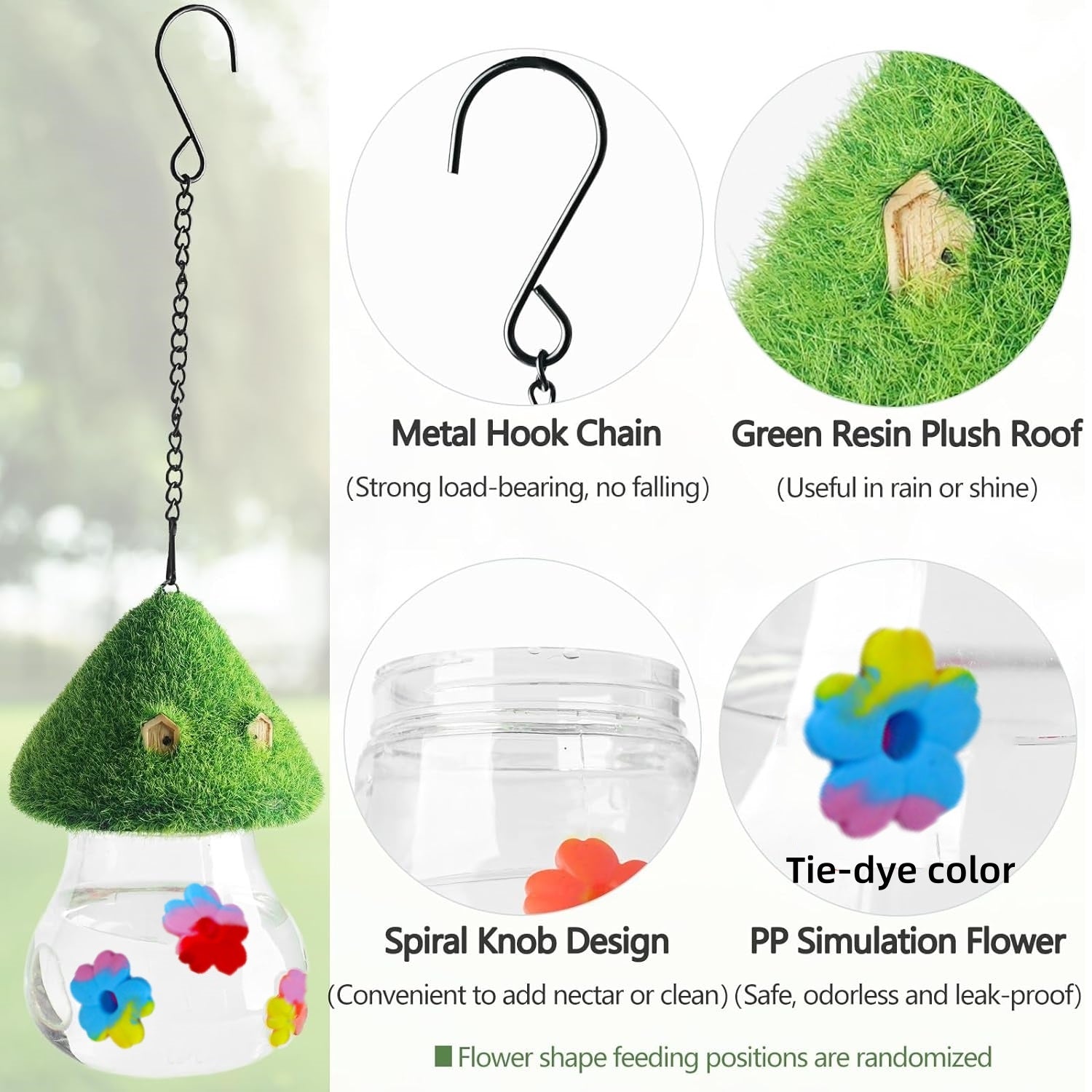 Mushrooms Wind Chimes, Hummingbird Feeder Bird, Hanging Station for Outdoor Garden Decor