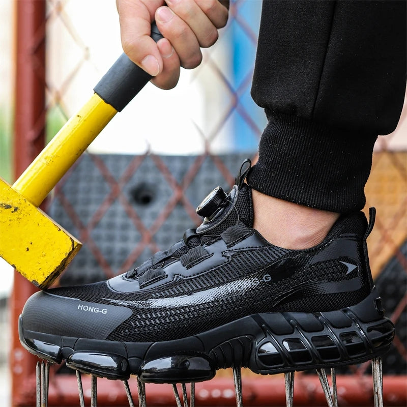 Rotary Buckle Mens Work Shoes Protective Safety Sneakers Steel Toe Industrial Puncture Proof Anti S 1