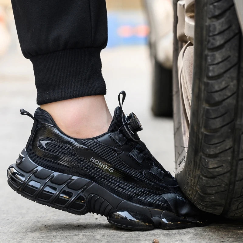 Rotary Buckle Mens Work Shoes Protective Safety Sneakers Steel Toe Industrial Puncture Proof Anti S 3