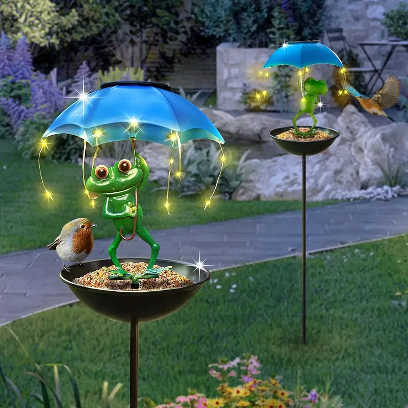 Frog Statue Solar Lawn Lamp, Outdoor Hummingbird Feeding Dispenser, Solar Powered LED Light String for Yard, Path, Lawn