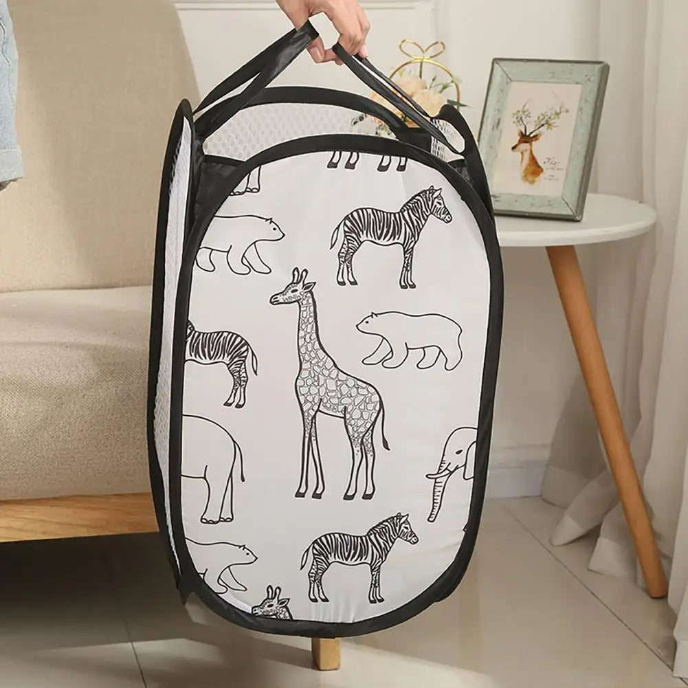 Breathable Dirty Clothes Storage Basket, Cartoon Foldable Basket, Three Sided Grid Organizer