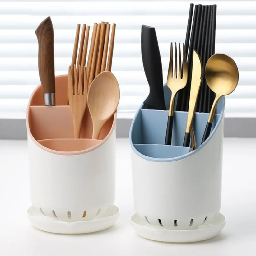 Space Saving Table ware Storage Rack with Tray, Detachable Chop stick Holder, and Drainage Hole