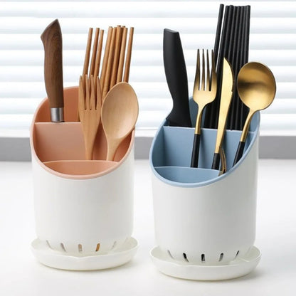 Space Saving Table ware Storage Rack with Tray, Detachable Chop stick Holder, and Drainage Hole