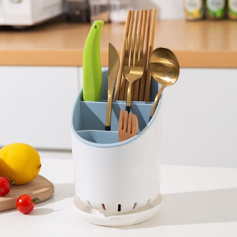 Space Saving Table ware Storage Rack with Tray, Detachable Chop stick Holder, and Drainage Hole