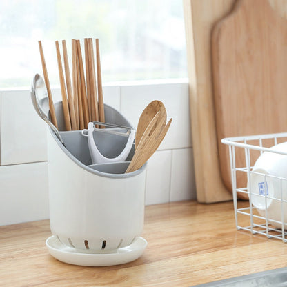 Space Saving Table ware Storage Rack with Tray, Detachable Chop stick Holder, and Drainage Hole