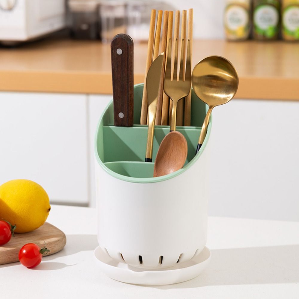 Space Saving Table ware Storage Rack with Tray, Detachable Chop stick Holder, and Drainage Hole