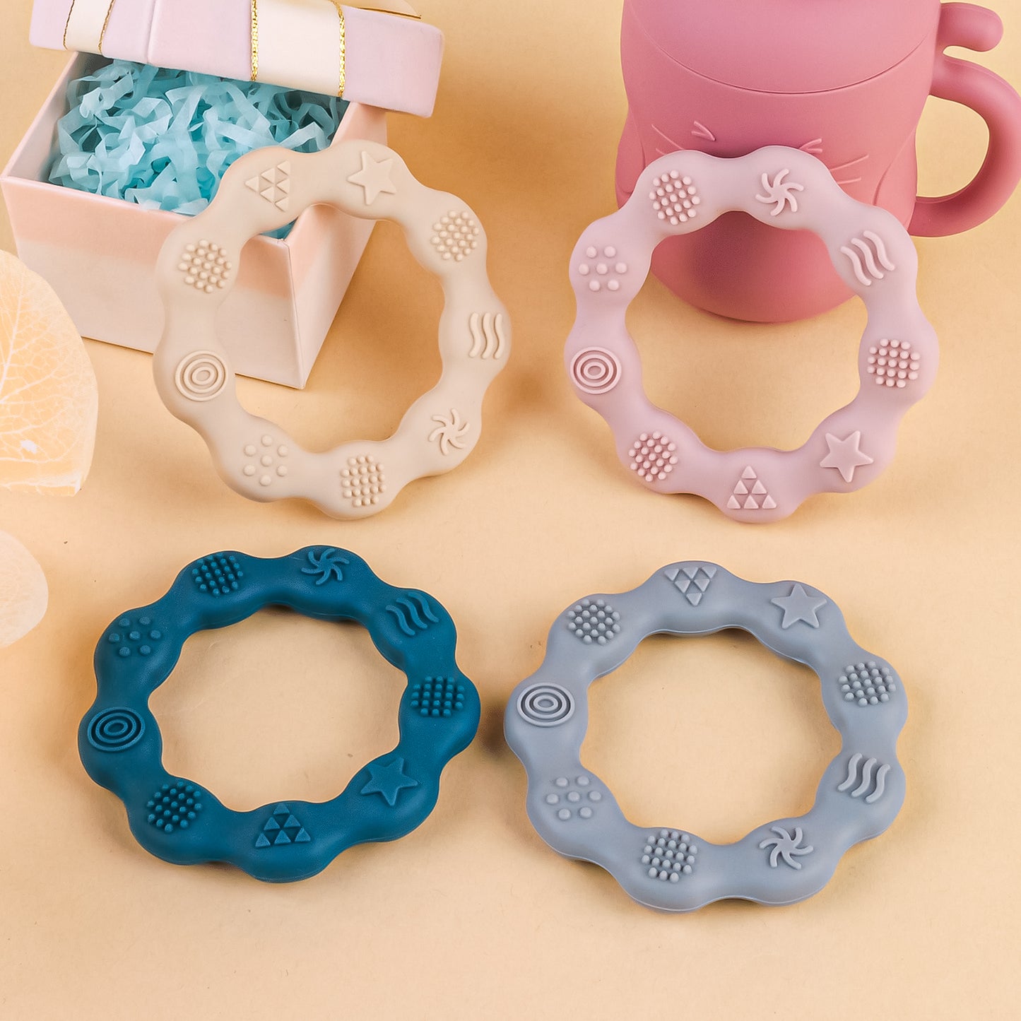 Food Grade Baby Silicone Teething Ring BPA Free Cartoon Silicone Teether for Newborns