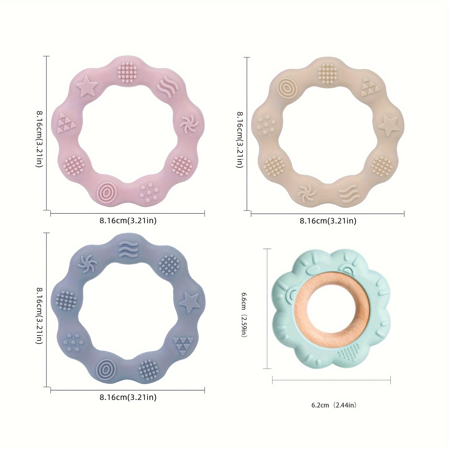 Food Grade Baby Silicone Teething Ring BPA Free Cartoon Silicone Teether For Newborns 5