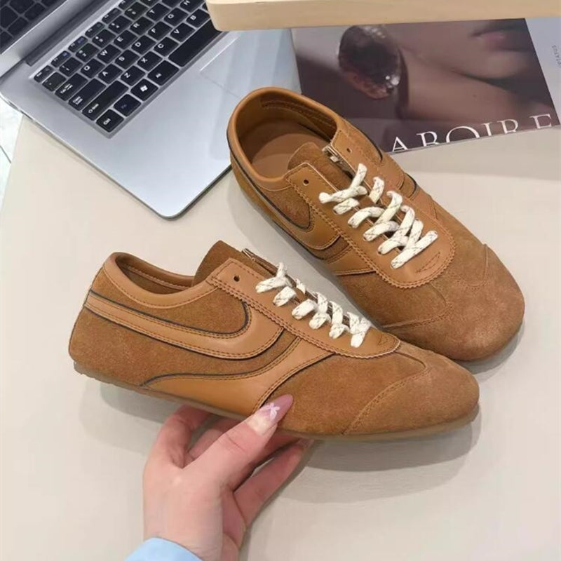 Women Retro Training Shoes German Genuine Leather Sneakers Laceup Flat Forrest Gump Style 1