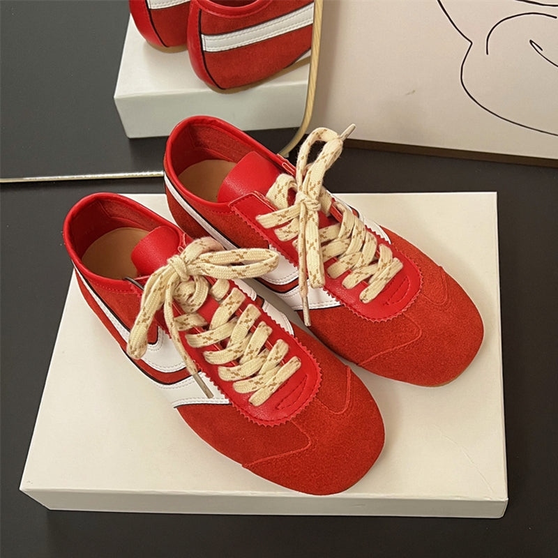 Women Retro Training Shoes German Genuine Leather Sneakers Laceup Flat Forrest Gump Style 2