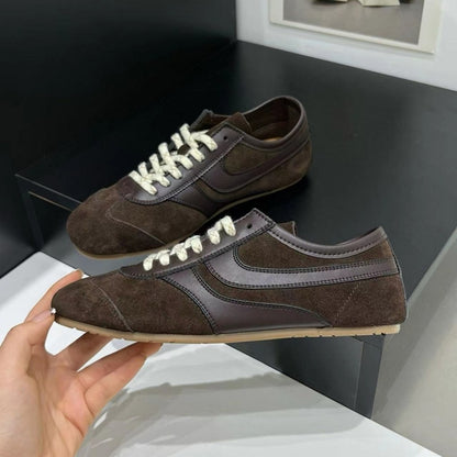 Women Retro Training Shoes German Genuine Leather Sneakers Lace-up Flat Forrest Gump Style