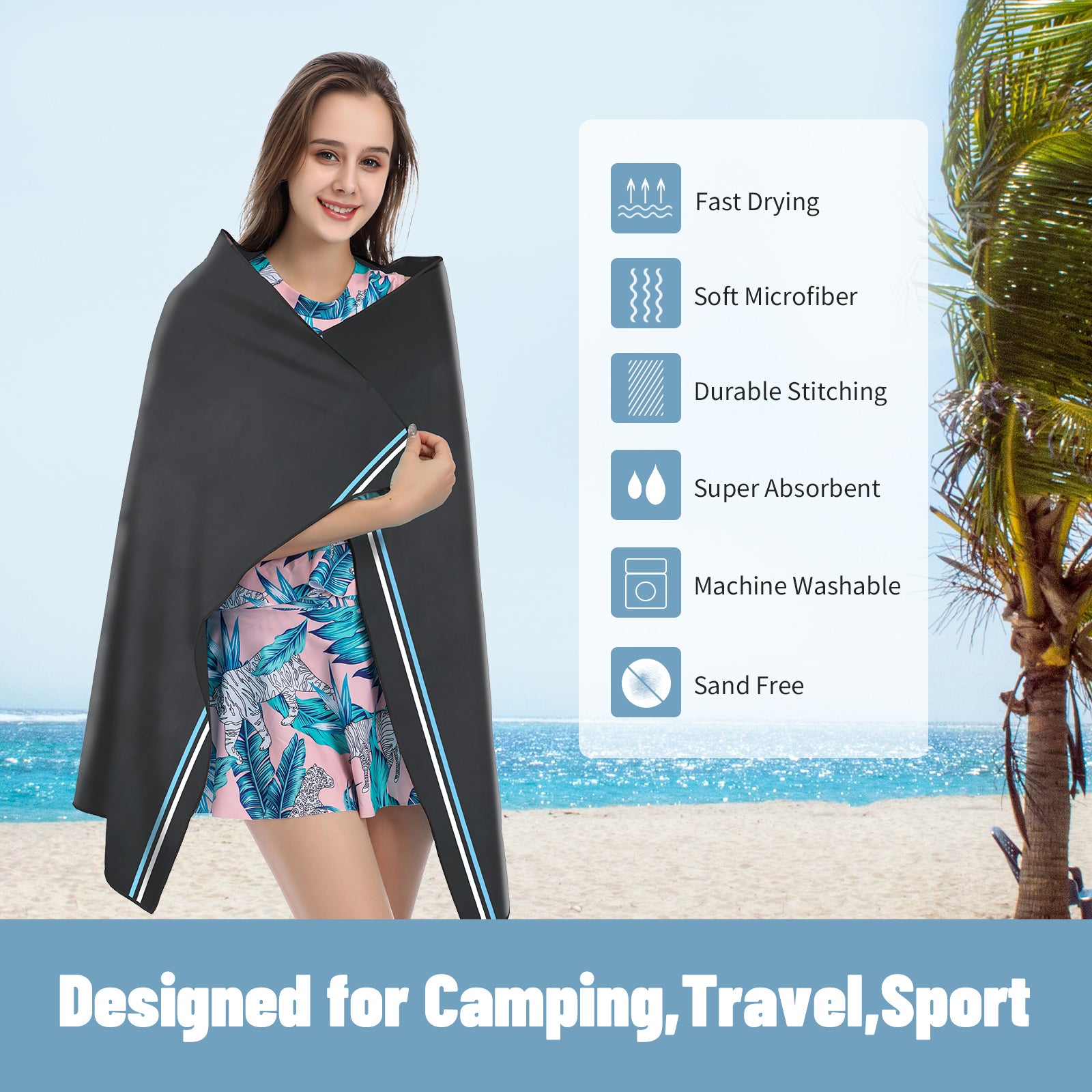 AQUA Microfiber Quick Dry Sports Towel Soft Lightweight Compact Travel Towel For Sweat Ultra Absorb 2