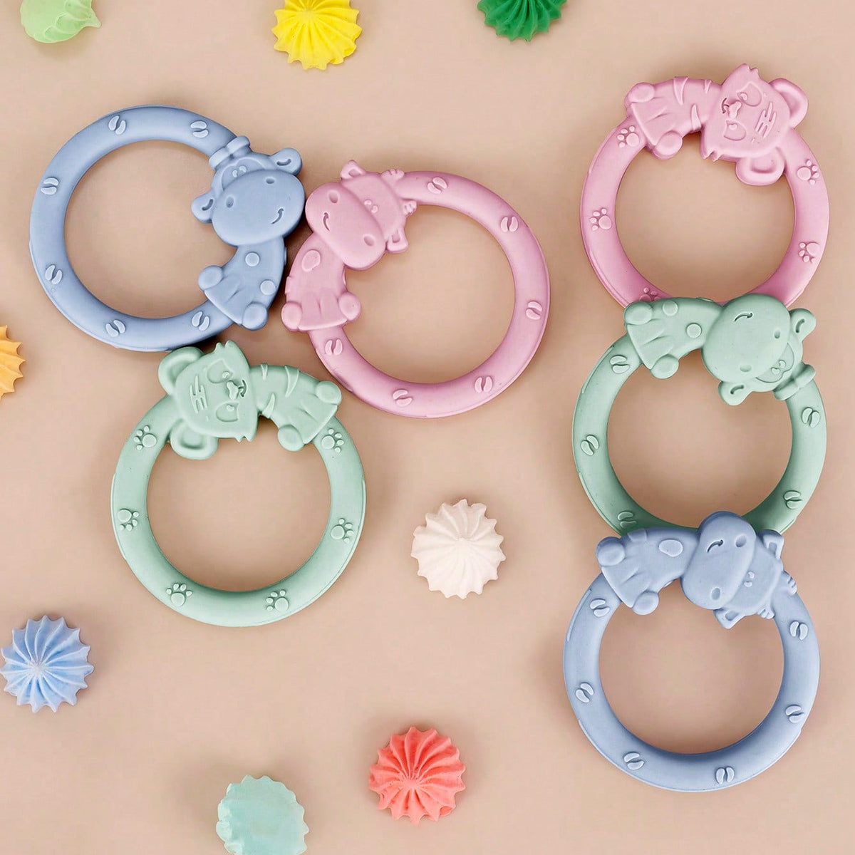 Cartoon Baby Teether Ring Silicone Tiger Giraffe Cow Dental Care for Kids