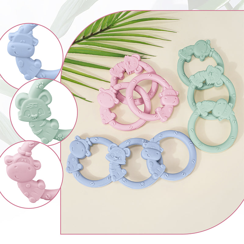 Cartoon Baby Teether Ring Silicone Tiger Giraffe Cow Dental Care for Kids
