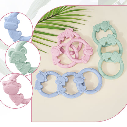 Cartoon Baby Teether Ring Silicone Tiger Giraffe Cow Dental Care for Kids