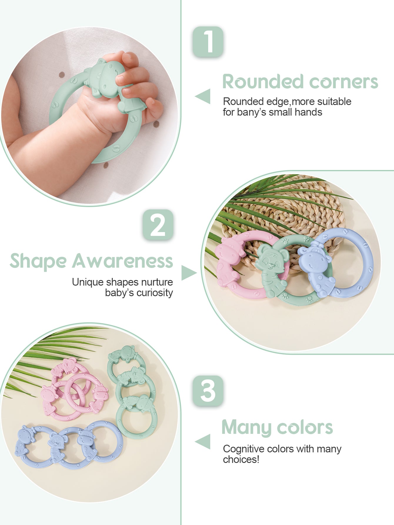 Cartoon Baby Teether Ring Silicone Tiger Giraffe Cow Dental Care for Kids