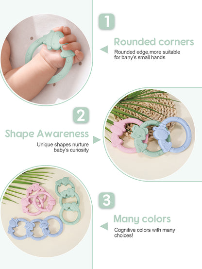 Cartoon Baby Teether Ring Silicone Tiger Giraffe Cow Dental Care for Kids