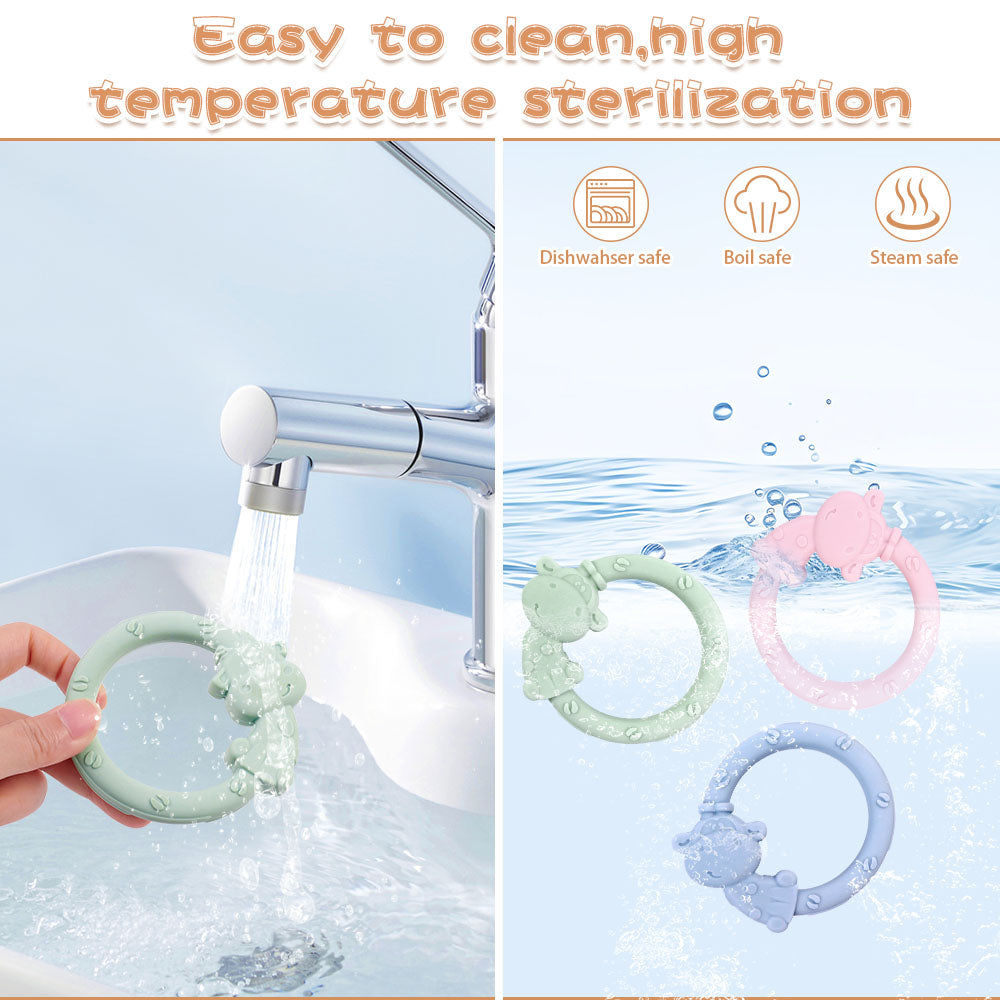 Cartoon Baby Teether Ring Silicone Tiger Giraffe Cow Dental Care for Kids