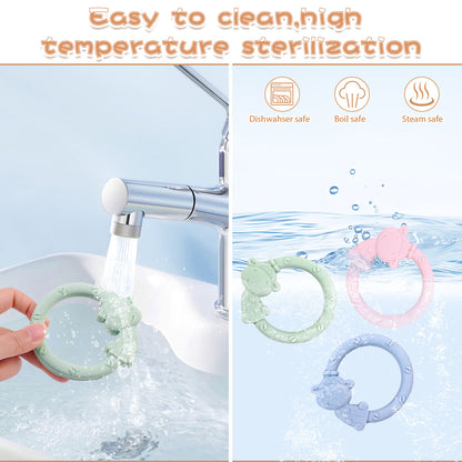 Cartoon Baby Teether Ring Silicone Tiger Giraffe Cow Dental Care for Kids