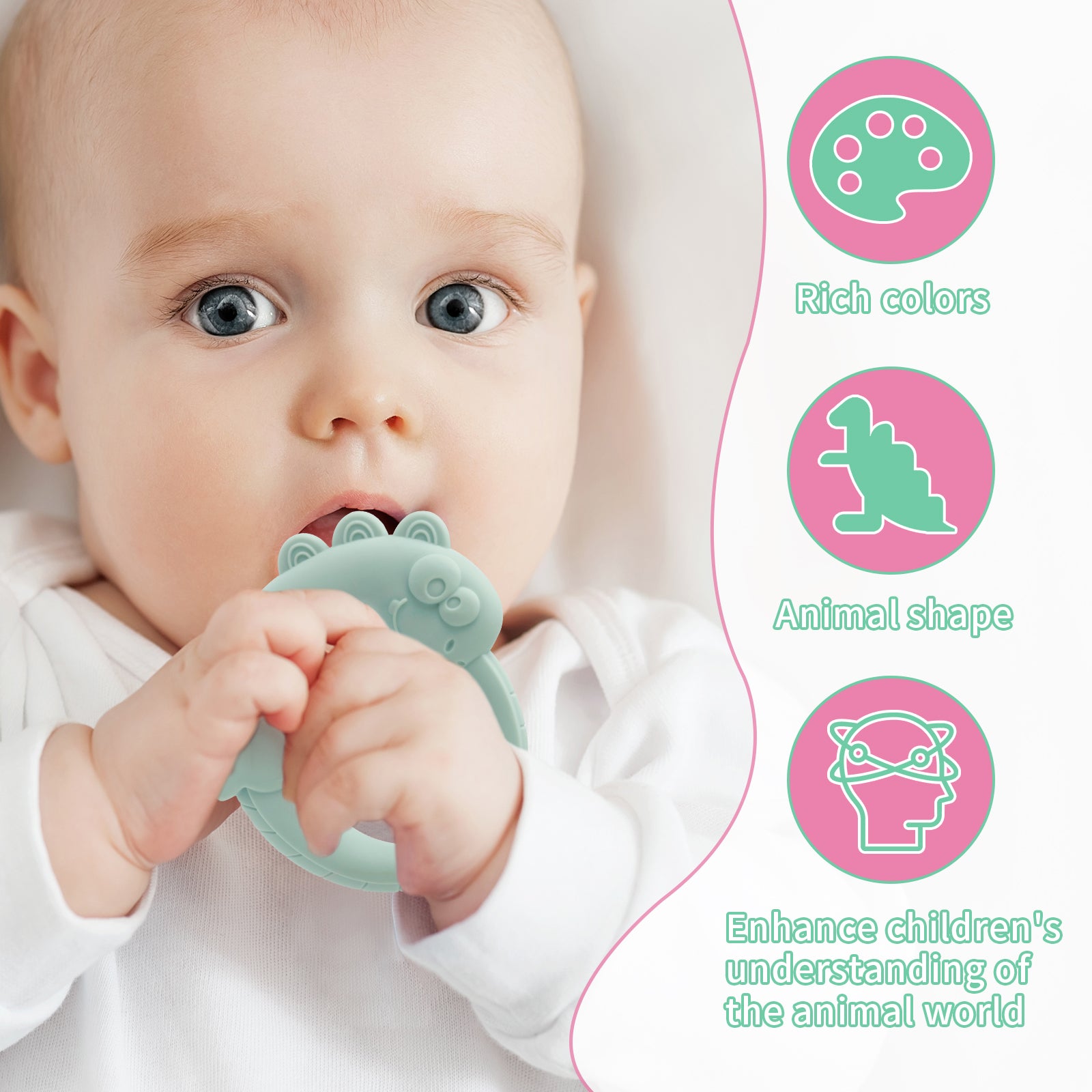 Cartoon Baby Teether Ring Silicone Tiger Giraffe Cow Dental Care for Kids