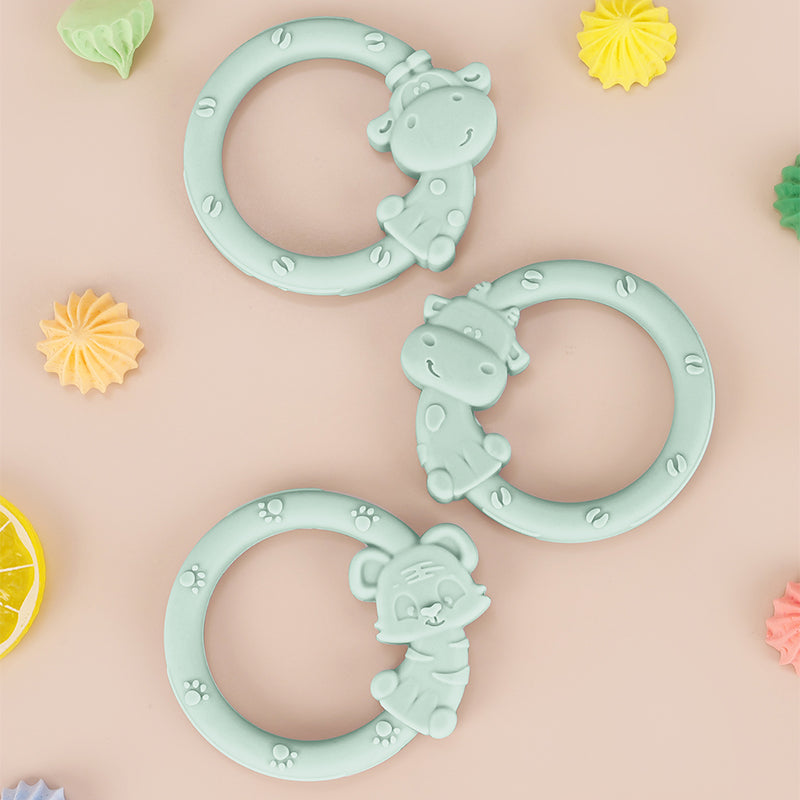Cartoon Baby Teether Ring Silicone Tiger Giraffe Cow Dental Care for Kids