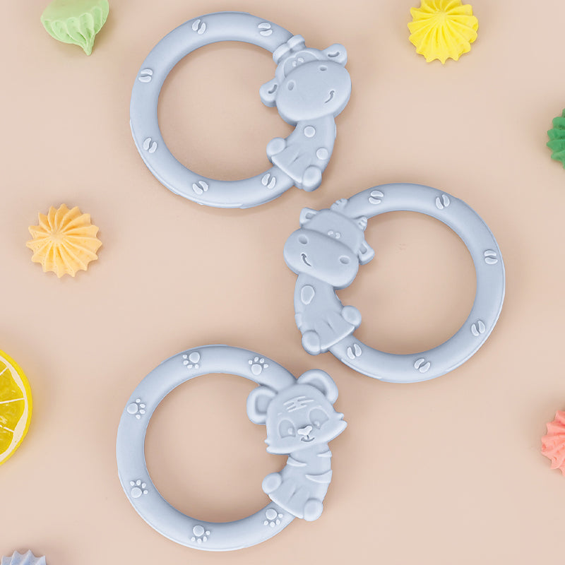 Cartoon Baby Teether Ring Silicone Tiger Giraffe Cow Dental Care for Kids
