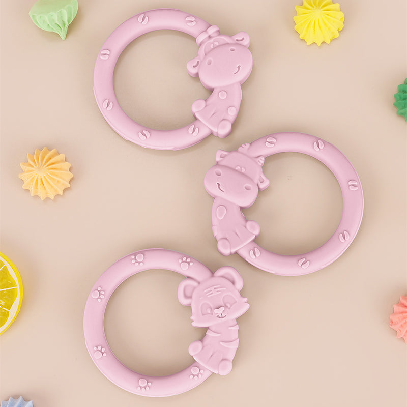 Cartoon Baby Teether Ring Silicone Tiger Giraffe Cow Dental Care for Kids