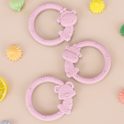 Cartoon Baby Teether Ring Silicone Tiger Giraffe Cow Dental Care for Kids