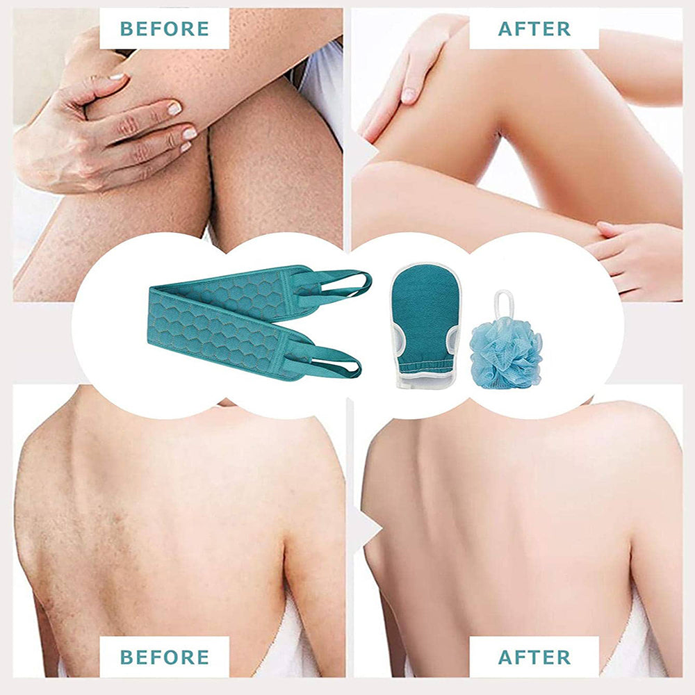 Exfoliating Body Scrubber Set, Shower Bath Sponge, Back Scrubber, Bath Glove