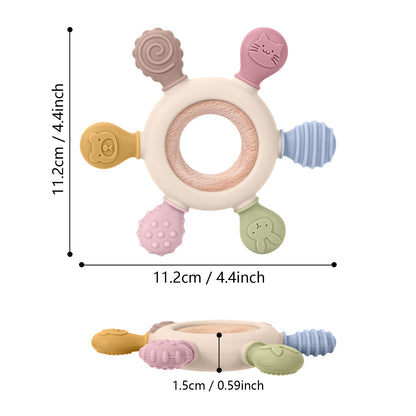 Newborn Silicone Teething Toy, Baby Food Grade Teether with Wooden Ring, Nursing Teething Gift for Newborns