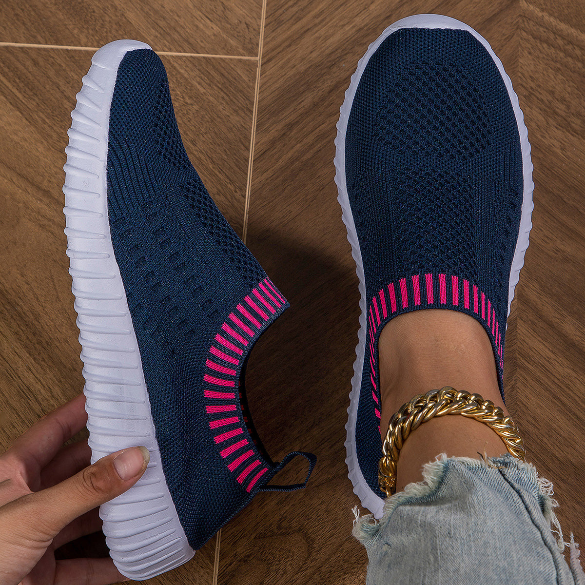Casual Lace Up Outdoor Shoes Womens Breathable Knit Sneakers Lightweight Mesh Low Top 1