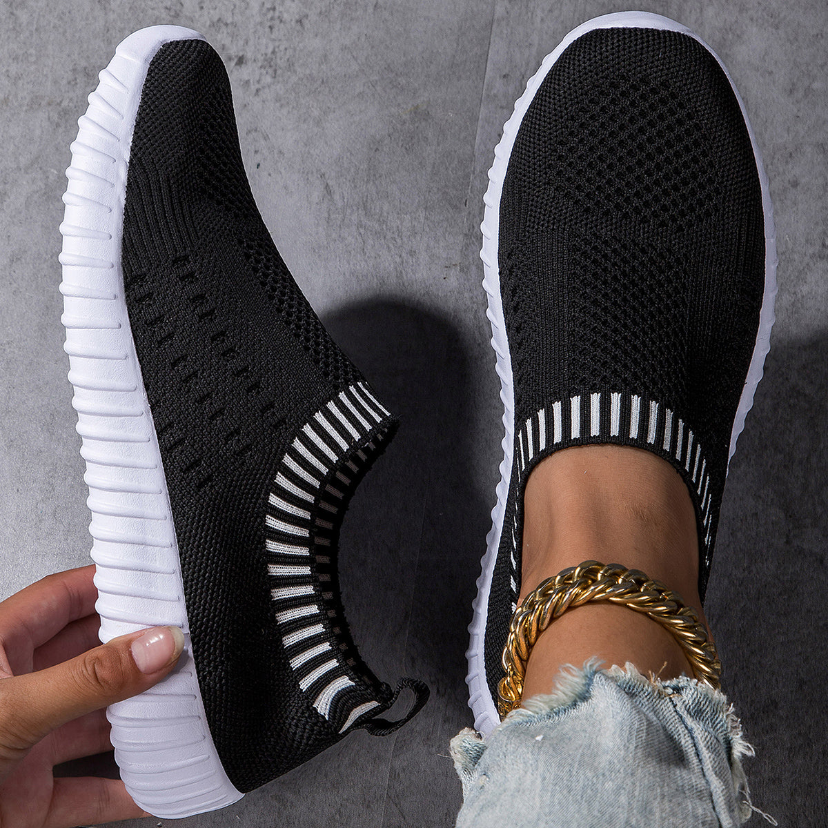 Casual Lace Up Outdoor Shoes Womens Breathable Knit Sneakers Lightweight Mesh Low Top 9
