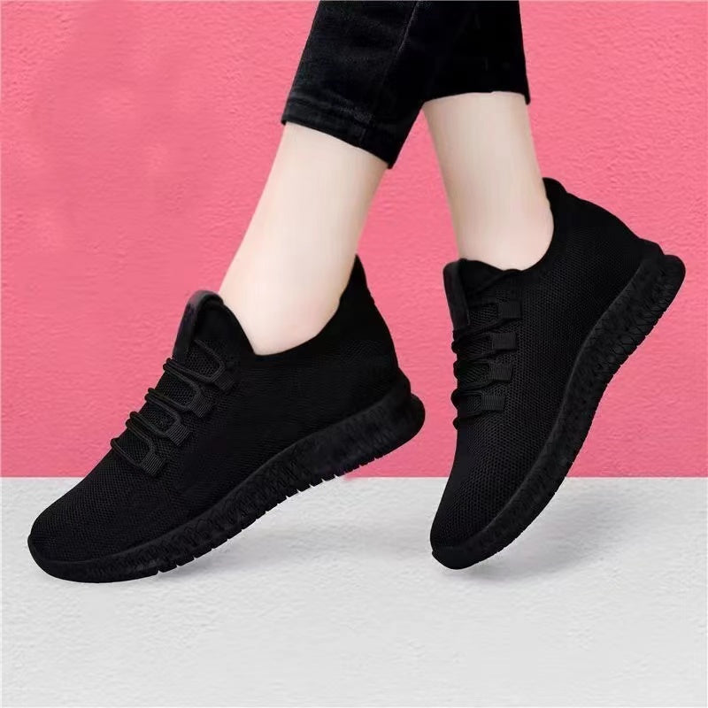 Women's Black Sneakers, Breathable Non-slip Platform Shoes, Korean Casual Running Shoes for Women