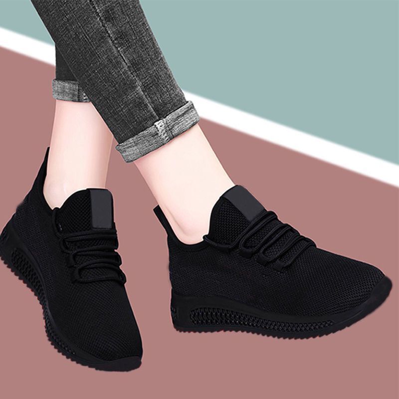 Women's Black Sneakers, Breathable Non-slip Platform Shoes, Korean Casual Running Shoes for Women