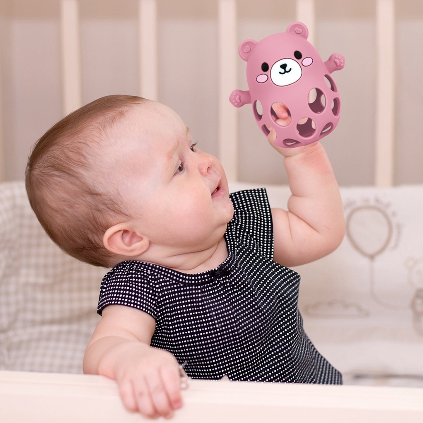 Kids Baby Teether Gloves, Colorful Cartoon Bear Shape, Hollow Glove Toy for Newborn, Great Gift