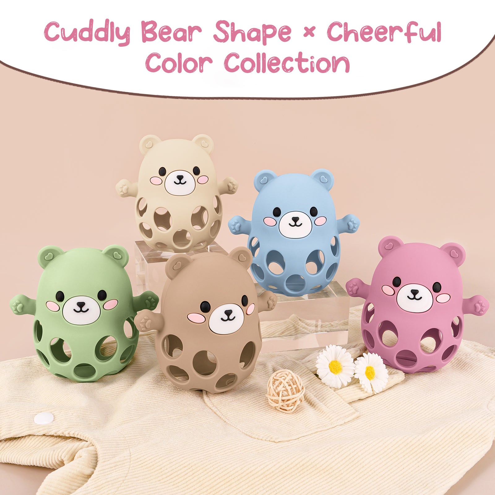 Kids Baby Teether Gloves Colorful Cartoon Bear Shape Hollow Glove Toy For Newborn Great Gift 5
