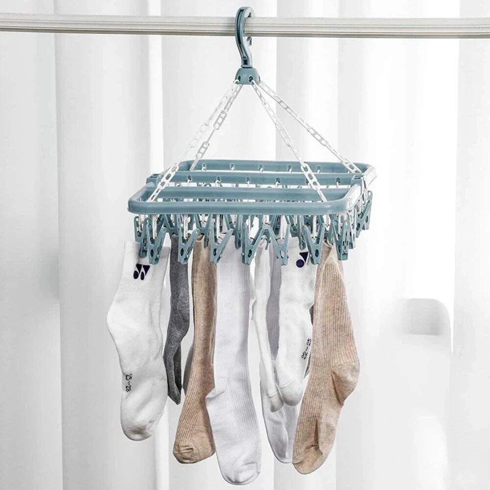 Socks Underwear Drying Rack, Clothes Hanger with Clips, Folding Laundry Hanging Stand