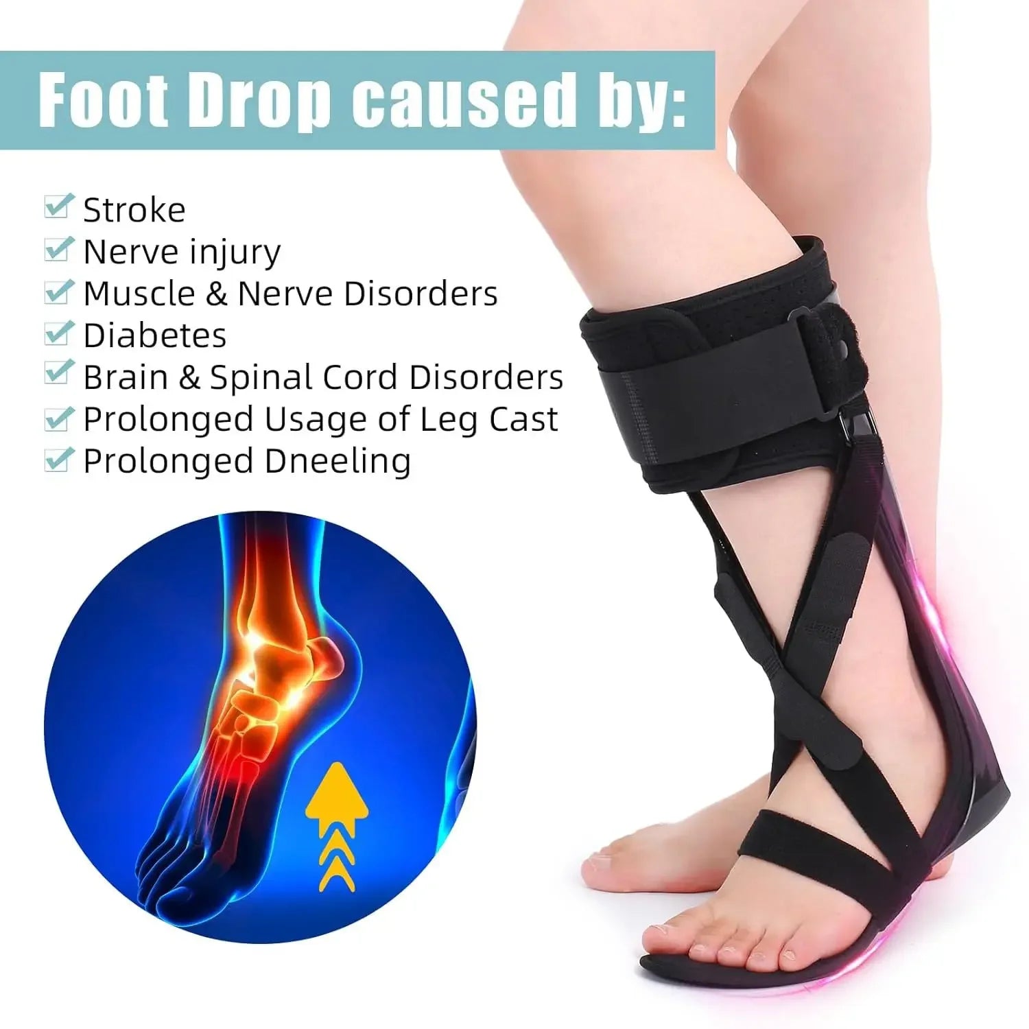 Adjustable Foot Drop Support Brace Medical Ankle Foot Orthosis For Stroke  MS Foot Drop Men  Women 2