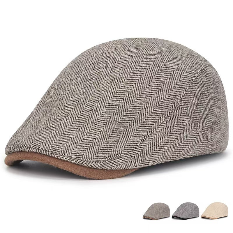 Solid Warm Newsboy Caps For Autumn And Winter Polyester Flat Peaked Cap Painter Beret Hats For Men  3