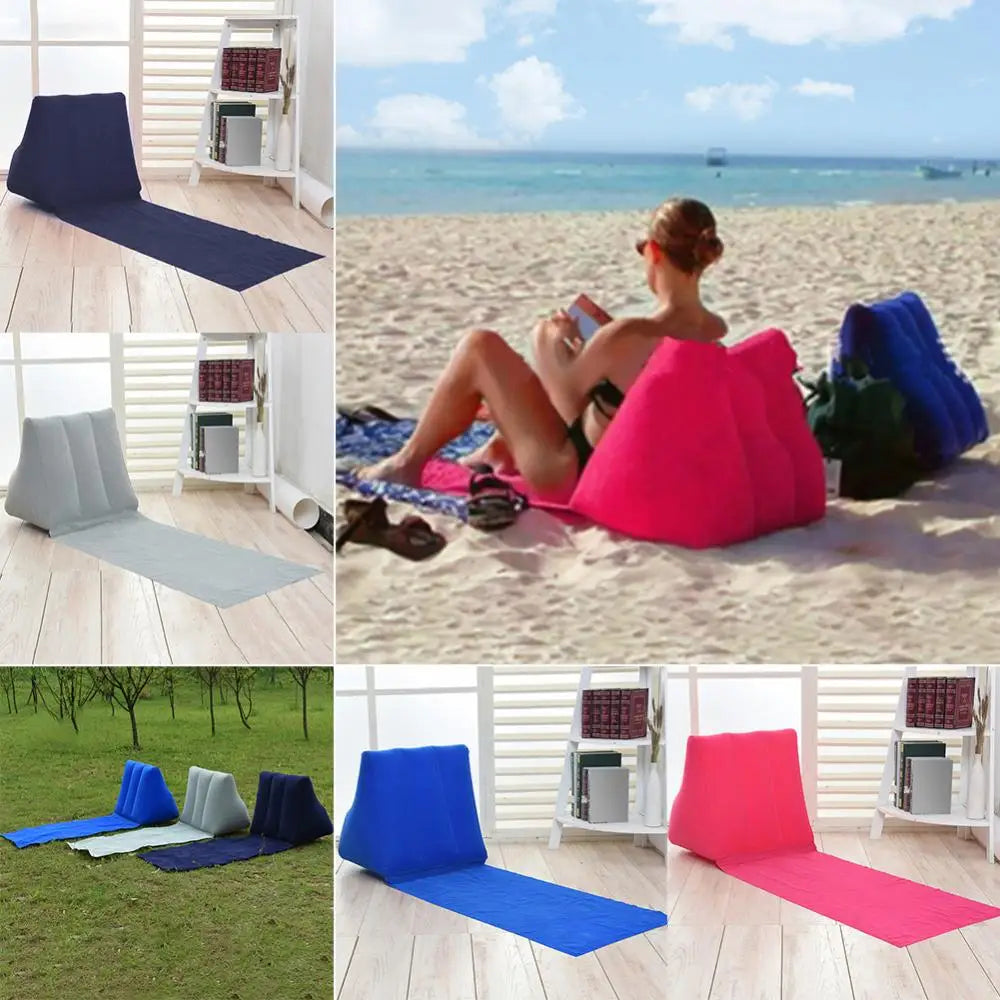 Inflatable Wedge Pillow With Mat PVC Flocking Travel Back Support Triangle Cushion Beach Pillow 1