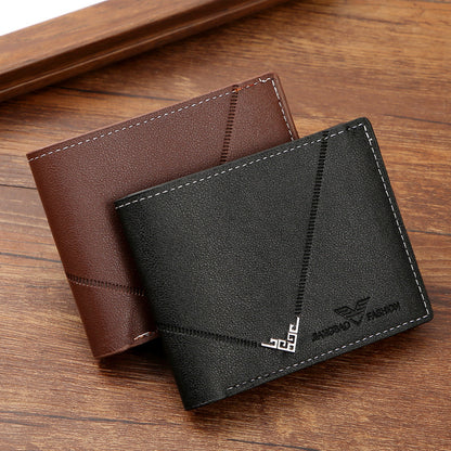 Men's Wallet, Short Money Clip, Fashion Multi-Card Wallet, Cross Splicing Leather, Litchi Pattern, Young Men Wallet