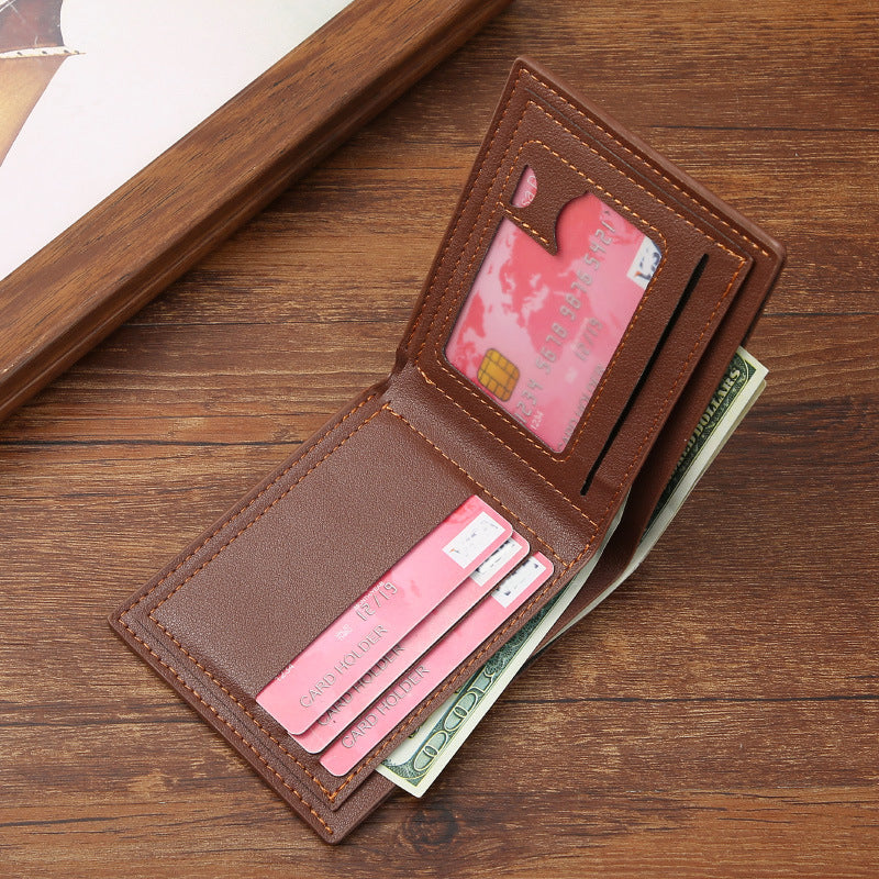 Mens Wallet Short Money Clip Fashion MultiCard Wallet Cross Splicing Leather Litchi Pattern Young M 1