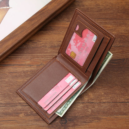 Mens Wallet Short Money Clip Fashion MultiCard Wallet Cross Splicing Leather Litchi Pattern Young M 1