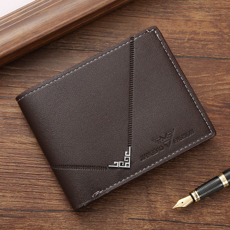 Mens Wallet Short Money Clip Fashion MultiCard Wallet Cross Splicing Leather Litchi Pattern Young M 2